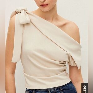 NWT Commense Off-Shoulder Jersey One‎ Shoulder Asymmetrical Bow Top Size L